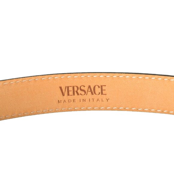 Versace Black 100% Leather Silver Medusa Head Logo Decorated Belt US 22 IT 55 - Picture 3 of 4